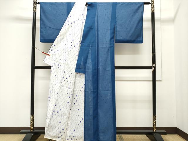平和屋着物▽小紋 単衣 絽合わせ 絽×絽 立涌菱文 洗える着物 CAAT1913ev