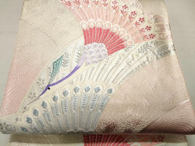 平和屋着物◎六通柄袋帯 唐織 孔雀文 銀糸 正絹 逸品 CAAT2014yk