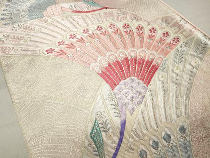 平和屋着物◎六通柄袋帯 唐織 孔雀文 銀糸 正絹 逸品 CAAT2014yk