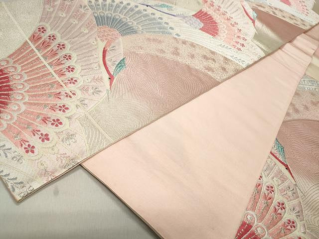 平和屋着物◎六通柄袋帯 唐織 孔雀文 銀糸 正絹 逸品 CAAT2014yk
