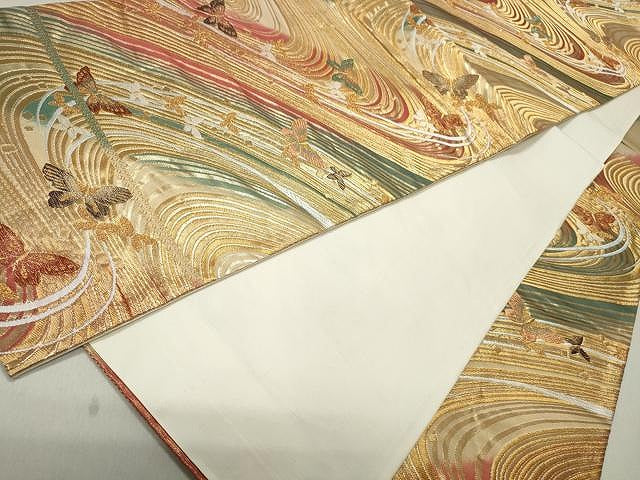 平和屋着物◎六通柄袋帯 流水舞蝶文 金糸 正絹 逸品 CAAT2026yk