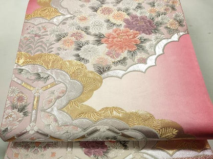 平和屋着物◎六通柄袋帯 唐織 雲取り籬花文 金銀糸 正絹 逸品 CAAT2073yk