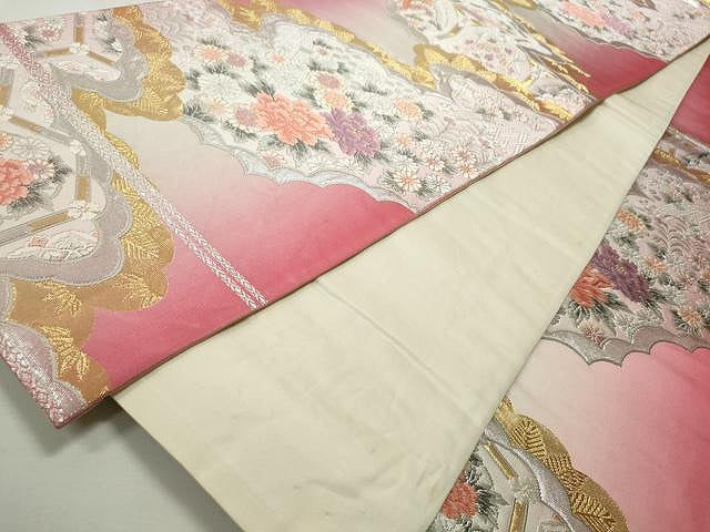 平和屋着物◎六通柄袋帯 唐織 雲取り籬花文 金銀糸 正絹 逸品 CAAT2073yk