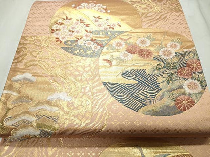 平和屋着物◎六通柄袋帯 唐織 流水花鳥文 金糸 正絹 逸品 CAAT2101yk
