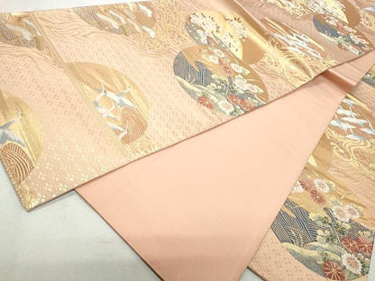 平和屋着物◎六通柄袋帯 唐織 流水花鳥文 金糸 正絹 逸品 CAAT2101yk