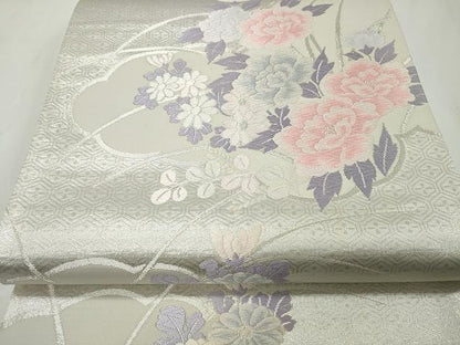 平和屋着物◎六通柄袋帯 唐織 枝花文 銀糸 正絹 逸品 CAAT2146yk