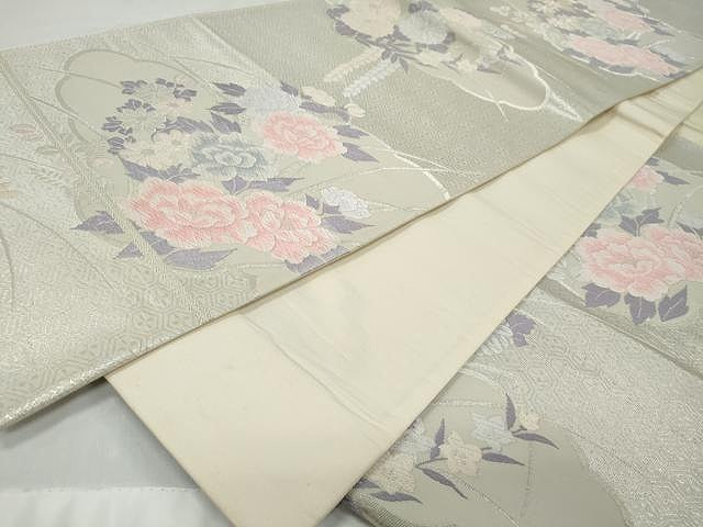 平和屋着物◎六通柄袋帯 唐織 枝花文 銀糸 正絹 逸品 CAAT2146yk
