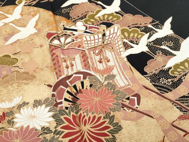 ［0677］色留袖 美品 若松葉鶴花文 駒刺繍 一つ紋 片喰 正絹 着物 袷 0677］色留袖 美品 若松葉鶴花文 駒刺繍 一つ紋 片喰 正絹 着物