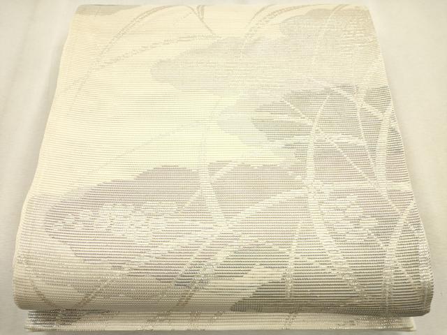 平和屋着物＊夏物 六通柄袋帯 雲重ね草花文 銀糸 正絹 逸品 CAAT3616eg
