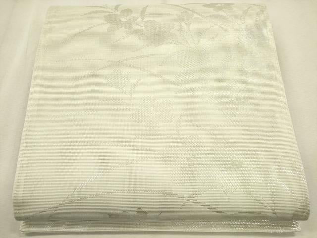 平和屋着物＊夏物 六通柄袋帯 草花文 銀糸 正絹 逸品 CAAT3620eg