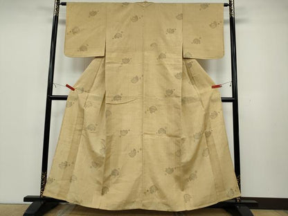 平和屋着物▽生紬 単衣 雪輪花文 正絹 逸品 CAAT4113ut