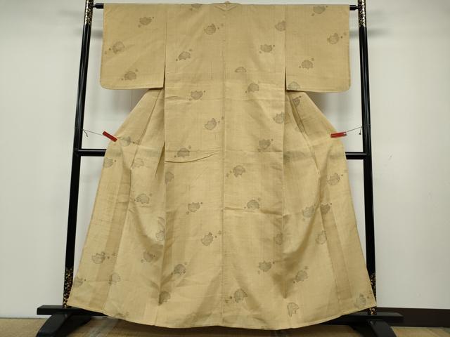 平和屋着物▽生紬 単衣 雪輪花文 正絹 逸品 CAAT4113ut
