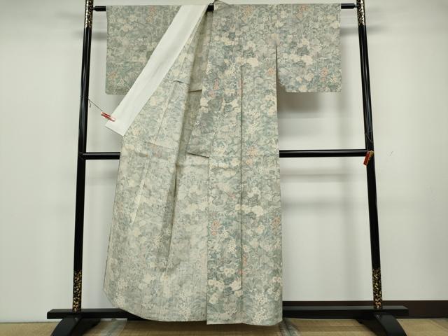 平和屋着物▽生紬 単衣 草花尽くし 正絹 逸品 CAAT4114ut
