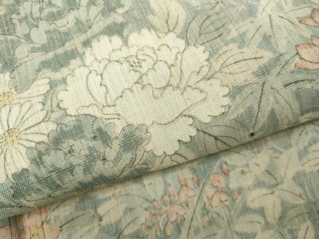平和屋着物▽生紬 単衣 草花尽くし 正絹 逸品 CAAT4114ut