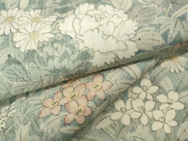 平和屋着物▽生紬 単衣 草花尽くし 正絹 逸品 CAAT4114ut