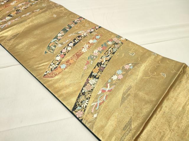 平和屋着物◎六通柄袋帯 唐織 鬘帯鳳凰花文 瑞光貝箔 正絹 逸品 CAAT4741in