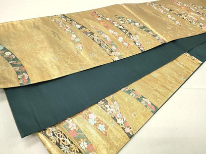 平和屋着物◎六通柄袋帯 唐織 鬘帯鳳凰花文 瑞光貝箔 正絹 逸品 CAAT4741in