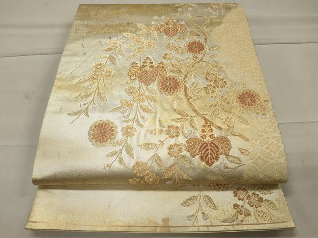 平和屋着物◎六通柄袋帯 枝花文 金銀糸 引箔 正絹 逸品 CAAT4745in