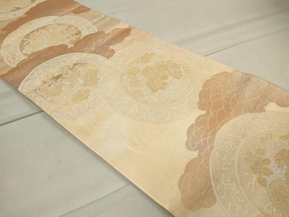 平和屋着物◎六通柄袋帯 雲取り絵皿花文 金糸 正絹 逸品 CAAT4751in