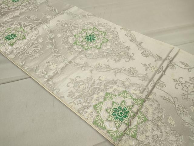 立涌花文模様 銀糸 白色 パステル 六通 正絹 フォーマルな袋帯 05 立涌花文模様 銀糸 白色 パステル 六通 正絹 フォーマルな袋帯 05