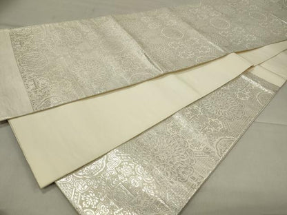 平和屋着物◎六通柄袋帯　正倉院花文　銀糸　正絹　逸品　CAAT4753in