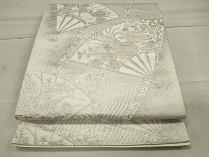 平和屋着物◎六通柄袋帯 扇面花文 金糸 正絹 逸品 CAAT4759in
