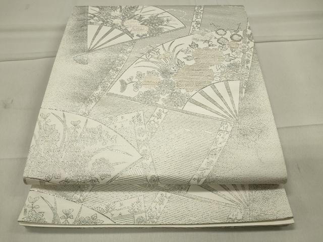 平和屋着物◎六通柄袋帯 扇面花文 金糸 正絹 逸品 CAAT4759in