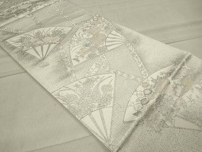 平和屋着物◎六通柄袋帯 扇面花文 金糸 正絹 逸品 CAAT4759in