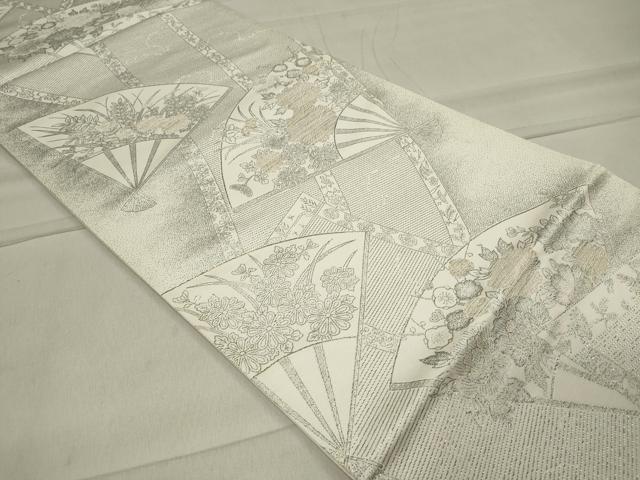 平和屋着物◎六通柄袋帯 扇面花文 金糸 正絹 逸品 CAAT4759in