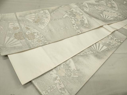 平和屋着物◎六通柄袋帯 扇面花文 金糸 正絹 逸品 CAAT4759in