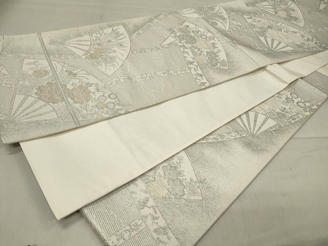 平和屋着物◎六通柄袋帯 扇面花文 金糸 正絹 逸品 CAAT4759in