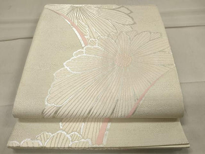 平和屋着物◎六通柄袋帯 菊 銀糸 正絹 逸品 CAAT4762in