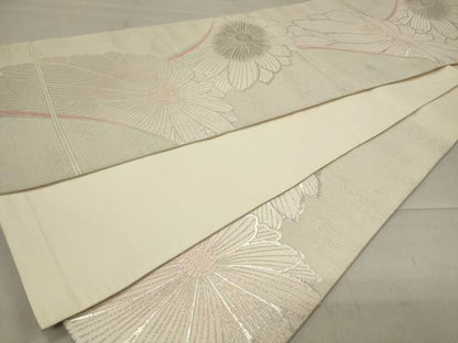 平和屋着物◎六通柄袋帯 菊 銀糸 正絹 逸品 CAAT4762in