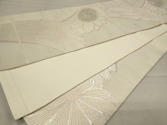 平和屋着物◎六通柄袋帯 菊 銀糸 正絹 逸品 CAAT4762in