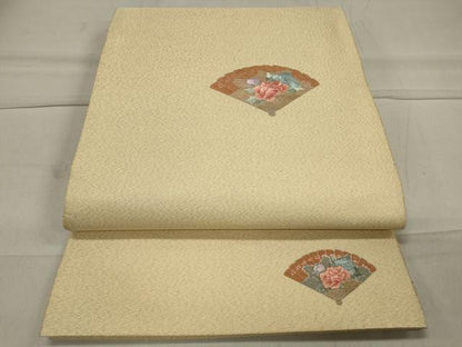 平和屋着物◎太鼓柄袋帯 刺繍 扇面草花文 金糸 正絹 逸品 CAAT4765in