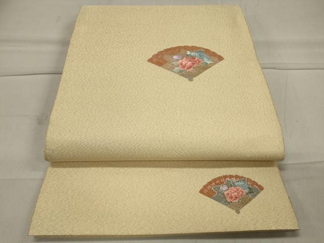 平和屋着物◎太鼓柄袋帯 刺繍 扇面草花文 金糸 正絹 逸品 CAAT4765in