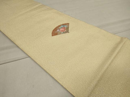 平和屋着物◎太鼓柄袋帯 刺繍 扇面草花文 金糸 正絹 逸品 CAAT4765in