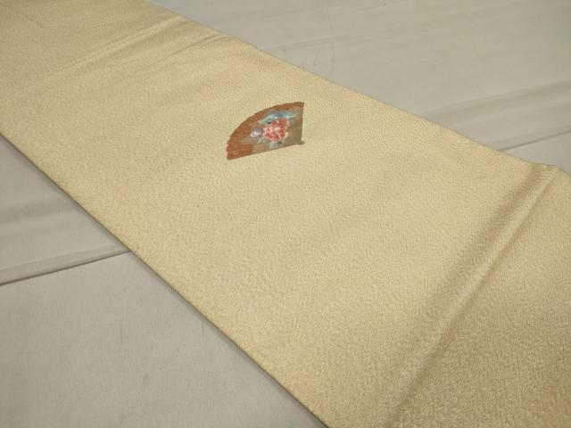 平和屋着物◎太鼓柄袋帯 刺繍 扇面草花文 金糸 正絹 逸品 CAAT4765in