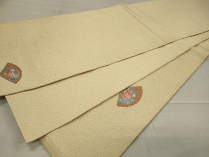 平和屋着物◎太鼓柄袋帯 刺繍 扇面草花文 金糸 正絹 逸品 CAAT4765in