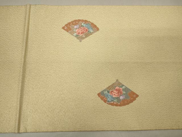 平和屋着物◎太鼓柄袋帯 刺繍 扇面草花文 金糸 正絹 逸品 CAAT4765in