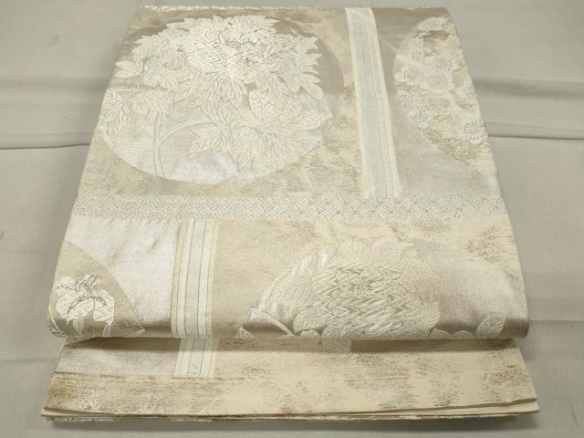 平和屋着物◎六通柄袋帯 唐織 天井草花丸文 銀糸 正絹 逸品 CAAT4774in