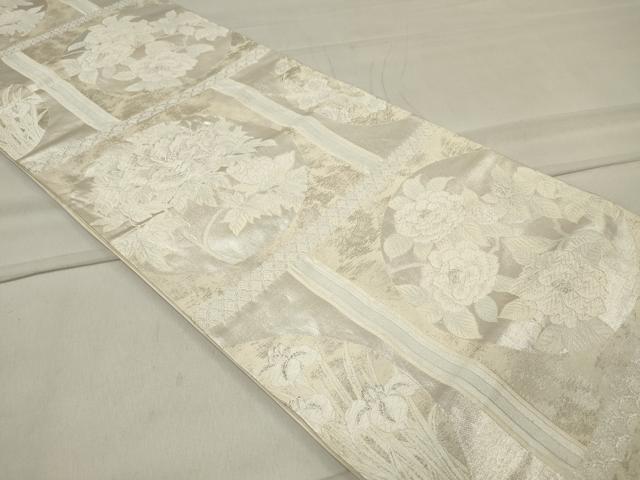 平和屋着物◎六通柄袋帯 唐織 天井草花丸文 銀糸 正絹 逸品 CAAT4774in