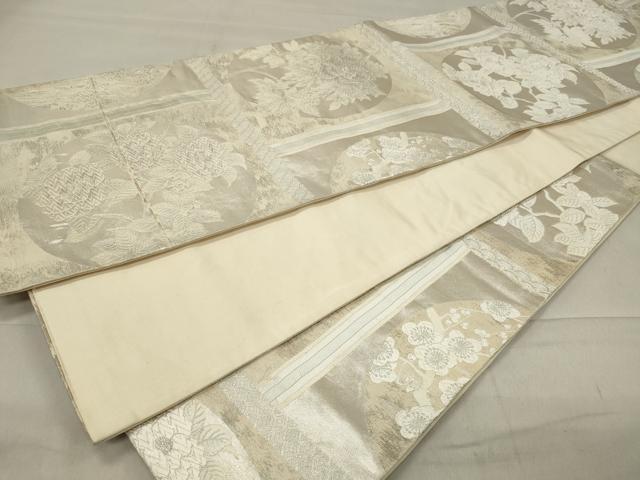 平和屋着物◎六通柄袋帯 唐織 天井草花丸文 銀糸 正絹 逸品 CAAT4774in