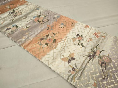 平和屋着物◎六通柄袋帯 唐織 花車舞蝶文 金糸 正絹 逸品 CAAT4791in