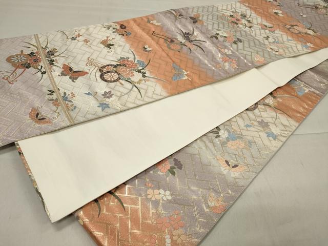 平和屋着物◎六通柄袋帯 唐織 花車舞蝶文 金糸 正絹 逸品 CAAT4791in
