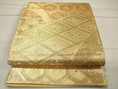 平和屋着物◎六通柄袋帯 吉祥花文 金糸 正絹 逸品 CAAT4795in