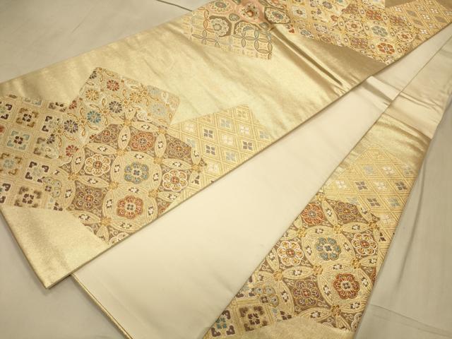 平和屋着物＊夏物　六通柄袋帯　色紙花文　金糸　正絹　逸品　BAAW3823mz 平和屋着物◎六通柄袋帯 色紙花文 金糸 正絹 逸品 CAAT4863ft