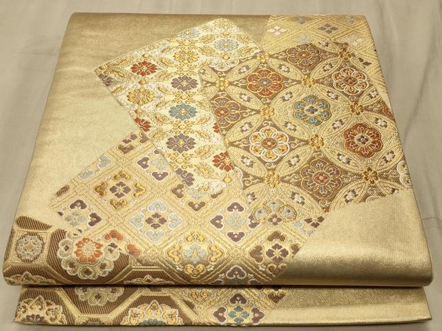 平和屋着物◎六通柄袋帯 色紙花文 金糸 正絹 逸品 CAAT4863ft