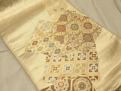 平和屋着物◎六通柄袋帯 色紙花文 金糸 正絹 逸品 CAAT4863ft