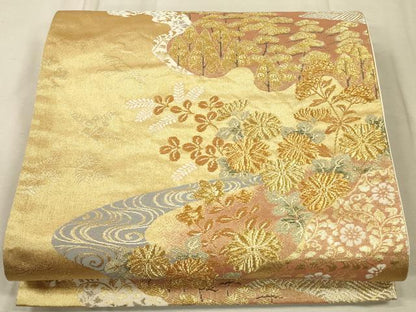 平和屋着物◎六通柄袋帯　道長花文　本うるし箔　正絹　逸品　CAAT5093ft